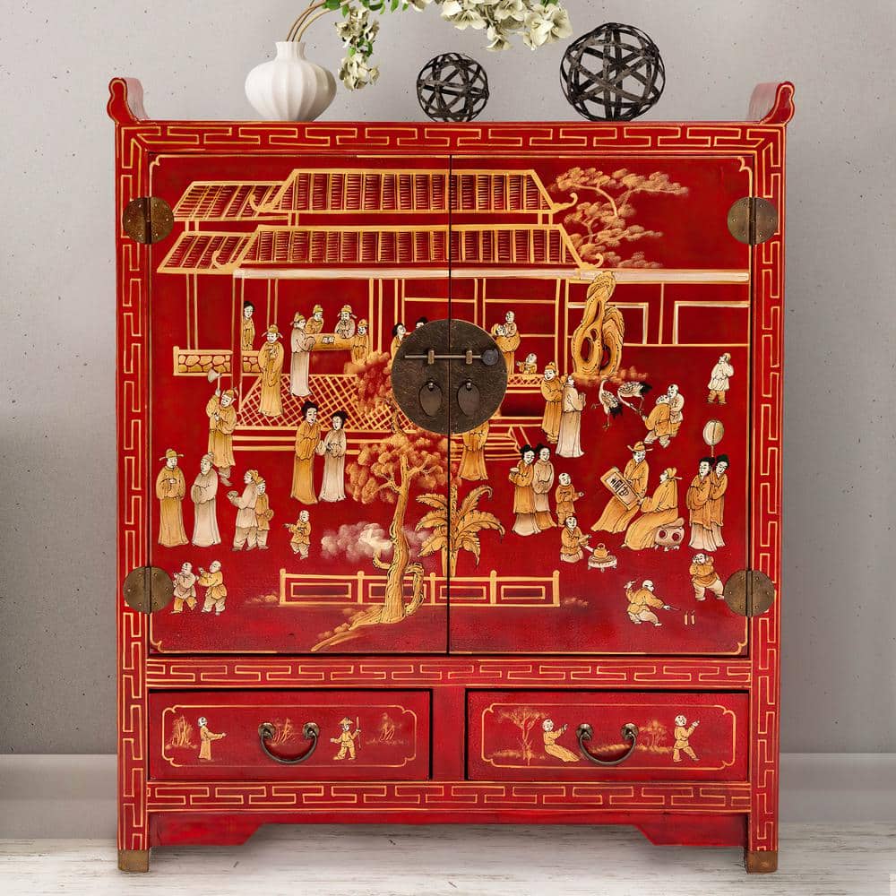 Handcrafted Red and Gold Lacquer Wood Altar Cabinet