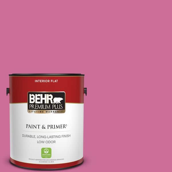 BEHR PREMIUM PLUS 1 gal. #100B-6 Fuchsia Kiss Flat Low Odor Interior Paint & Primer