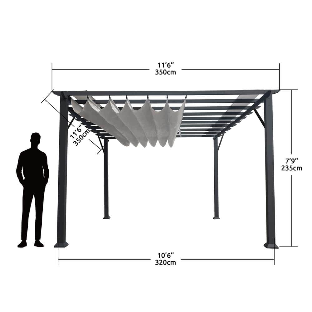 Florence 11' x 11' Gray Aluminum Pergola with Silver Canopy