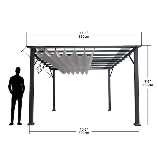 Florence 11 ft. x 11 ft. Aluminum Pergola in Gray Finish and Gray Canopy
