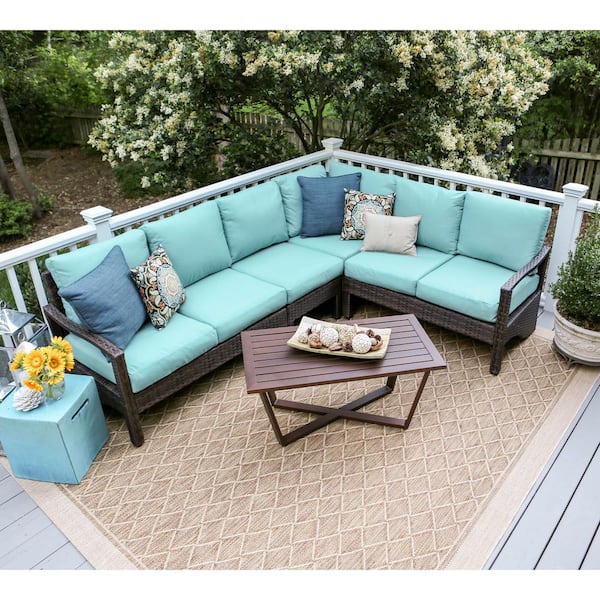 Leisure Made Augusta 5-Piece Wicker Outdoor Sectional Set with Blue Cushions