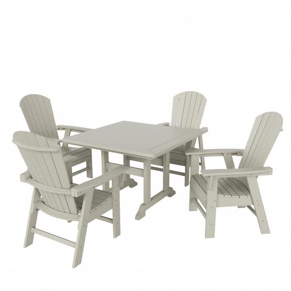 Altura Outdoor Patio Weather Resistant Sand 5-Piece HDPE Plastic Square Table Adirondack Dining Set
