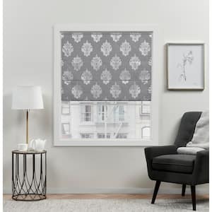 Marseilles Damask Grey Cordless Total Blackout Roman Shade 27 in. W x 64 in. L