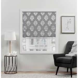 Marseilles Damask Grey Cordless Total Blackout Roman Shade 34 in. W x 64 in. L