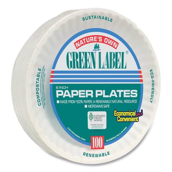 Green Label 6 in. Uncoated Paper Plates in White (1000 Per Case