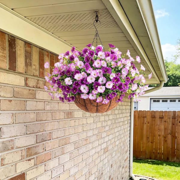 Artificial Hanging Purple Flower Plants with Basket Ornaments