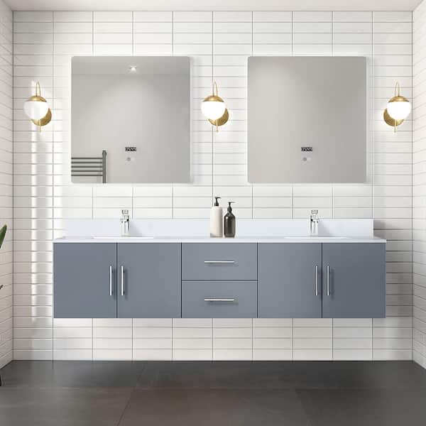 Lexora Geneva 80 in. W x 22 in. D Dark Grey Double Bath Vanity, White Quartz Top, and 30 in. LED Mirrors