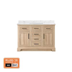 Doveton 48 in. Single Sink Freestanding Weathered Tan Bath Vanity with White Engineered Marble Top (Fully Assembled)