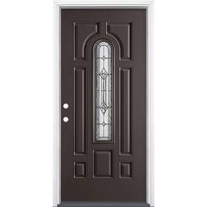 36 in. x 80 in. Providence Center Arch Right-Hand Painted Smooth Fiberglass Prehung Front Door w/ Brickmold, Vinyl Frame