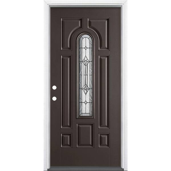 Masonite 36 in. x 80 in. Providence Center Arch Right-Hand Painted Smooth Fiberglass Prehung Front Door w/ Brickmold, Vinyl Frame