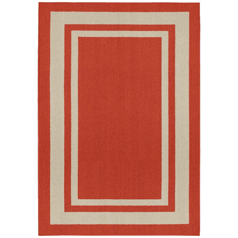 Red Polypropylene 5 ft. x 7 ft. Border Indoor Area Rug