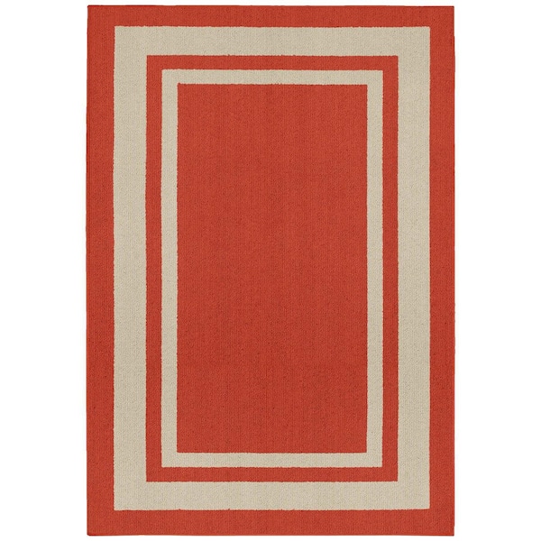 Unbranded Red Polypropylene 5 ft. x 7 ft. Border Indoor Area Rug