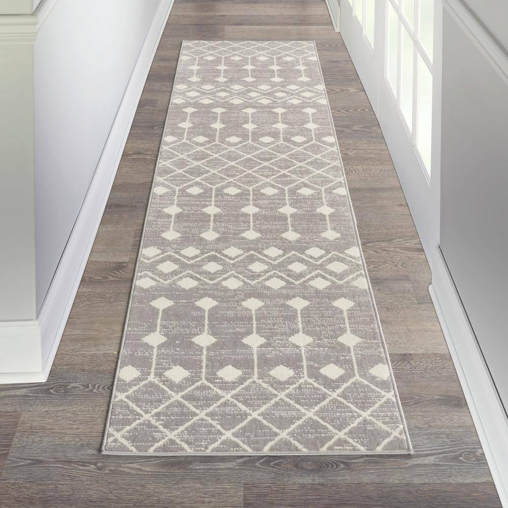 Elysian Geometric Gray Hand-Knotted 2'3" x 7'6" Synthetic Area Rug