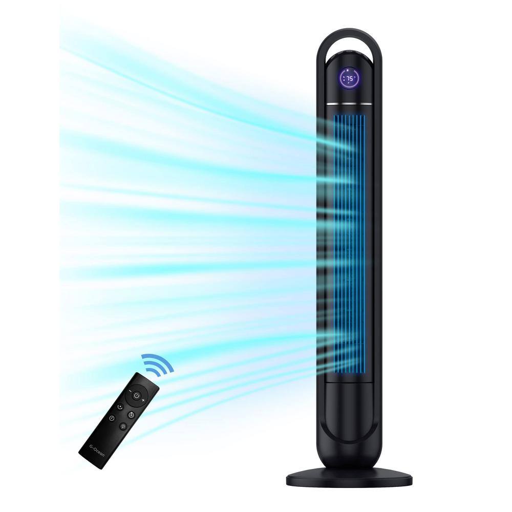 45 in. 3 Fan Speeds Bladeless Tower Fan Black with Remote, LED Display, 24H