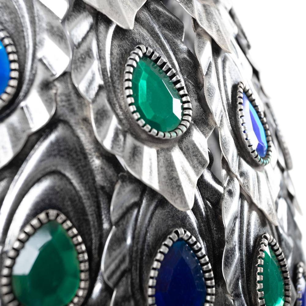 Blue and Multicolor Metal Peacock Garden Statue
