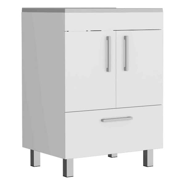 23.6 in. W x 17.7 in. D x 33.4 in. H Freestanding Single Bath Vanity White White Top Sink, 2-Doors, Ceramic Top Material