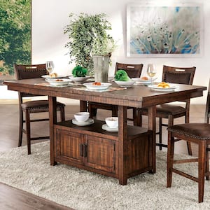 Remy Rustic Distressed Dark Oak Wood 75 in. Pedestal Counter Height Dining Table (Seats 6)