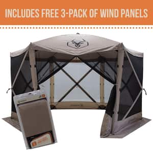 G6 6-Sided Portable Gazebo, Pop-Up Hub Screen Tent, Desert Sand, Includes free 3 Pack of wind panels
