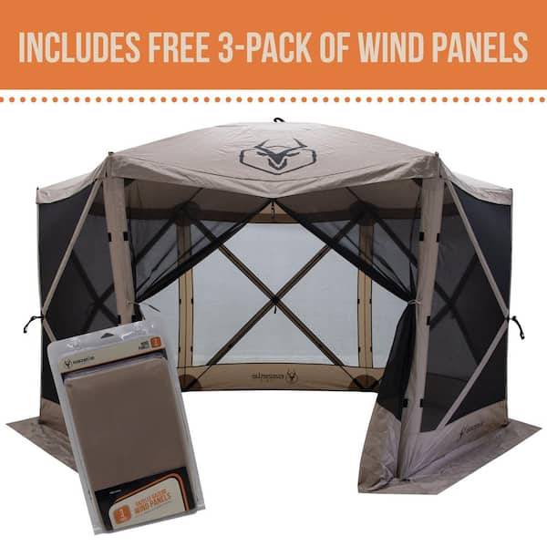 Gazelle G6 6-Sided Portable Gazebo, Pop-Up Hub Screen Tent, Desert Sand, Includes free 3 Pack of wind panels