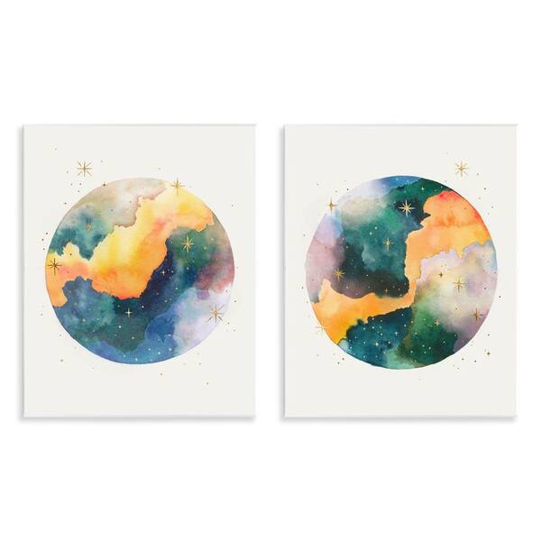 Stupell Industries Outer Space Round Galaxies by Grace Popp 2-Pieces Unframed Abstract Graphic Art Print 14 in. x 11 in.