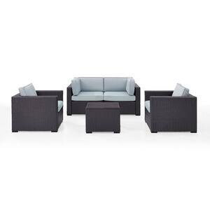 Biscayne 4-Person Wicker Outdoor Seating Set with Mocha Cushions 2-Armchairs, 2-Corner Chair and Coffee Table