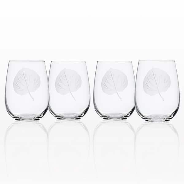 Rolf Glass Aspen Leaf 17 oz. Clear Stemless Wine Tumbler (Set of 4)