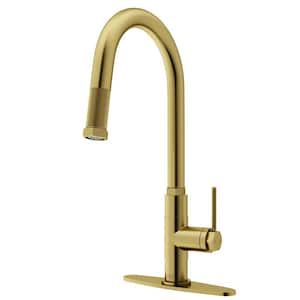 Hart Arched Single Handle Pull-Down Spout Kitchen Faucet Set with Deck Plate in Matte Brushed Gold