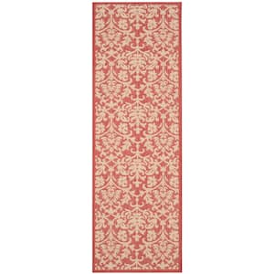 Courtyard Red/Natural 2 ft. x 10 ft. Floral Indoor/Outdoor Patio  Runner Rug