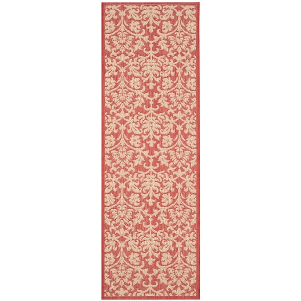 SAFAVIEH Courtyard Red/Natural 2 ft. x 10 ft. Floral Indoor/Outdoor ...
