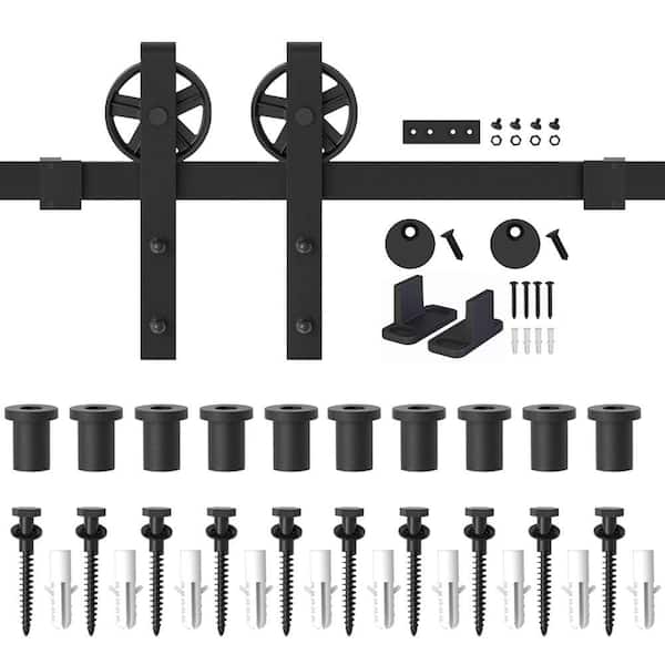 WINSOON 13 ft. /156 in. Frosted Black Sliding Barn Door Track and Hardware Kit for Single with Non-Routed Floor Guide
