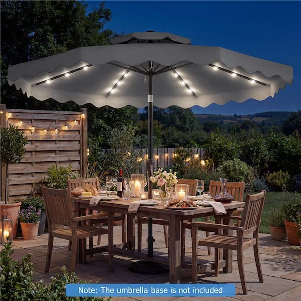 best gray patio umbrella with lights Costway 9 ft. Solar LED Patio Umbrella, Push-Button Tilt and Crank, 24 LED  Lights and 8 Ribs in Gray HCST13906