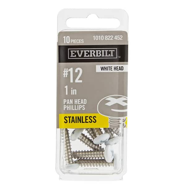 #12 x 1 in. White Stainless Steel Phillips Pan Head Standard Sheet Metal Screw (10-Pack)