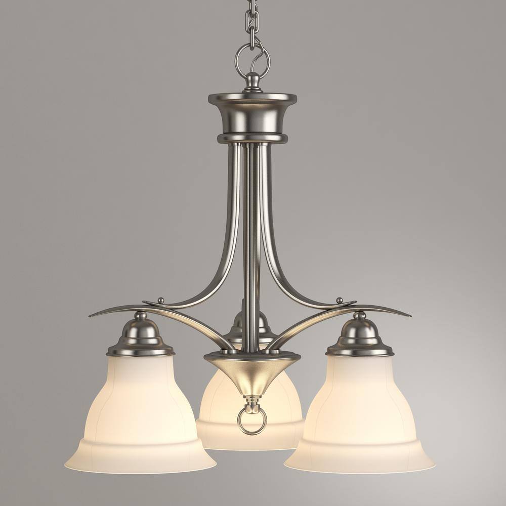 Trinity Brushed Nickel Mini 3-Light Chandelier with Etched Glass Shades