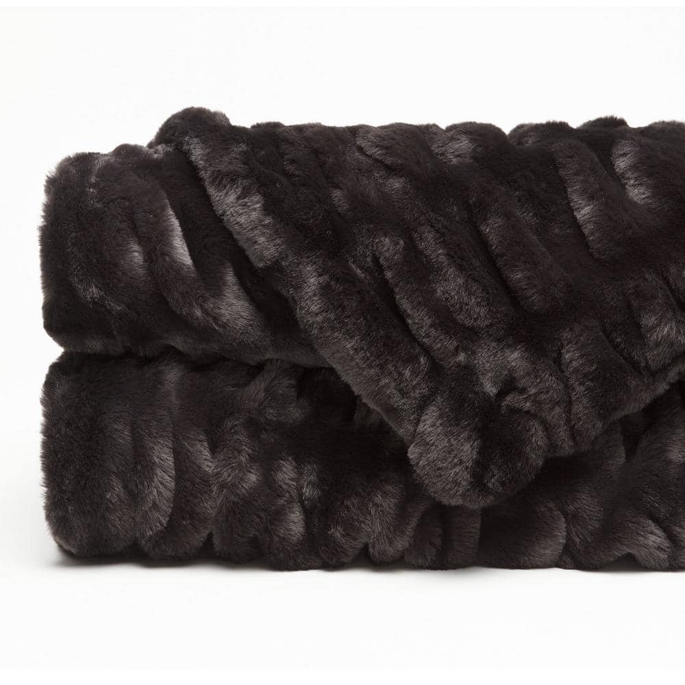 Luxurious Black Faux Fur Reversible Throw Blanket 50" x 65"