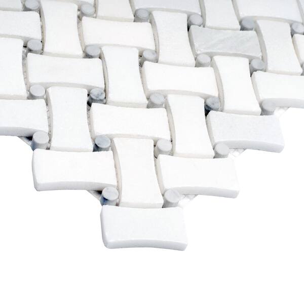 Apollo Tile Athens White 11-in x 11-in Polished Natural Stone Marble Basketweave Marble Look Floor and Wall Tile (4.2-sq. ft/ Carton)