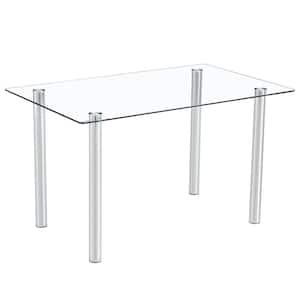 Modern Rectangle Clear Glass 30.71 in. 4 Legs Dining Table Seats for 6