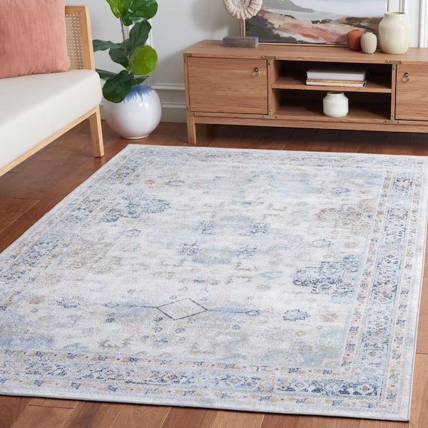 Bayside Gray/Blue  9 ft. x 12 ft. Machine Washable Distressed Medallion Area Rug