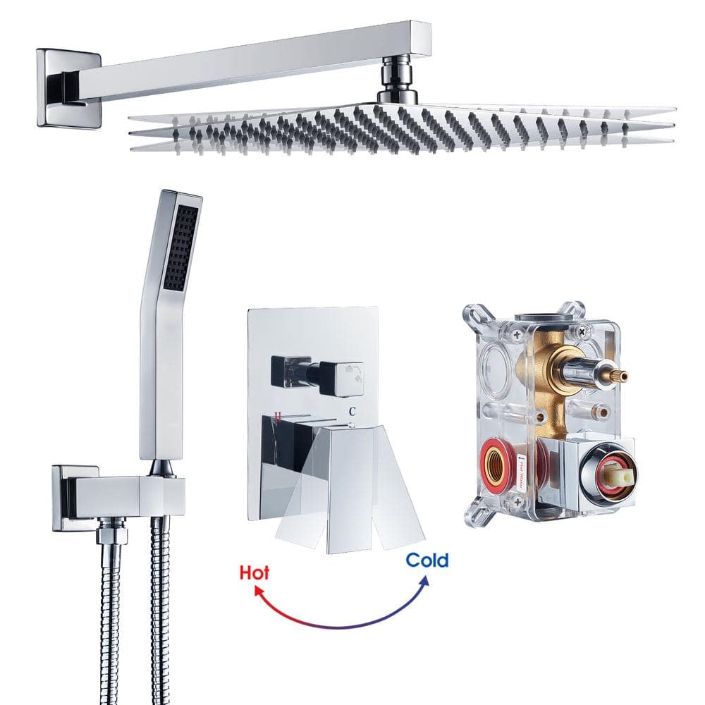 Zalerock Rainfall 1-Spray Square 12 in. Shower System Shower Head