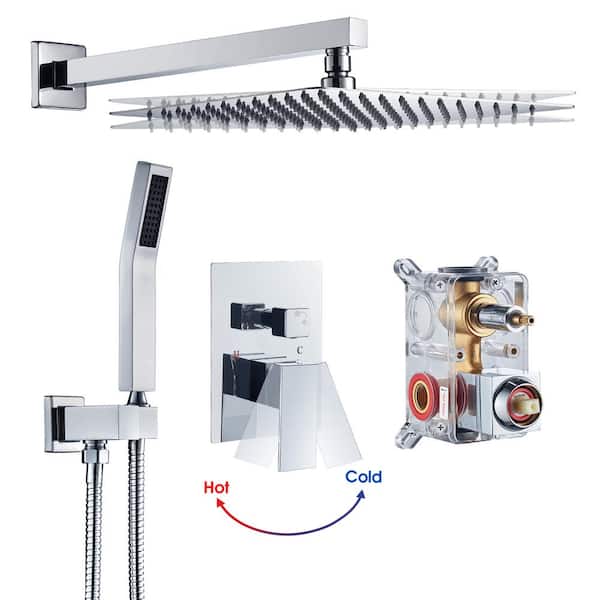 Rainfall 1-Spray Square 12 in. Shower System Shower Head with Handheld in Chrome (Valve Included)