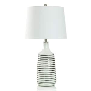28.5 in. White, Charcoal, Brushed Nickel Urn Task And Reading Table Lamp for Living Room with White Cotton Shade
