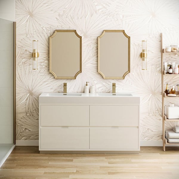Valencia 60 in. W Bathroom Vanity in Glossy White with Double Acrylic Vanity Top in White