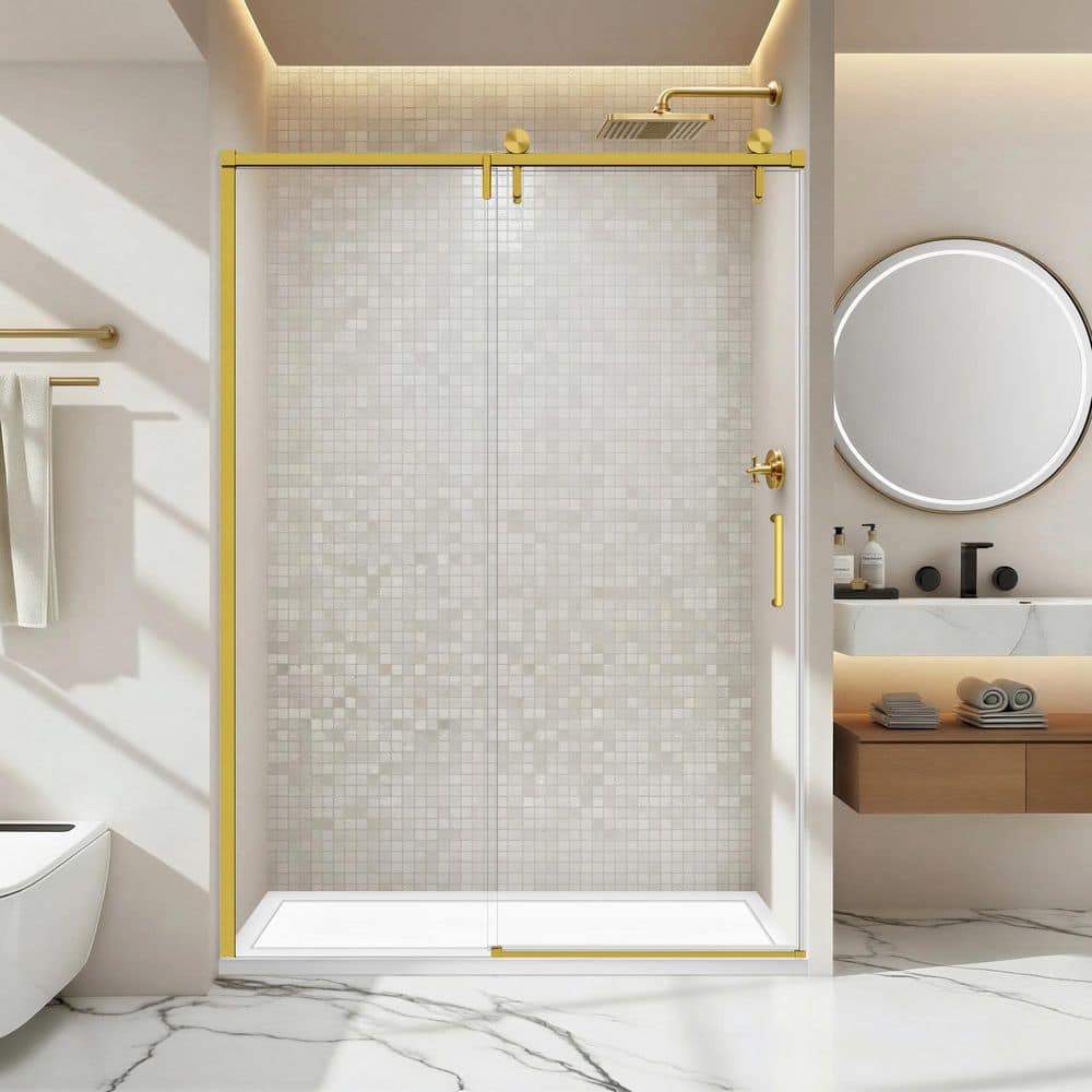 57-60 in. W x 78 in. H Single Sliding Frameless Shower Door in  Brushed Gold with 5/16 in. (8 mm) Clear Tempered Glass price history on PriceWatchPro