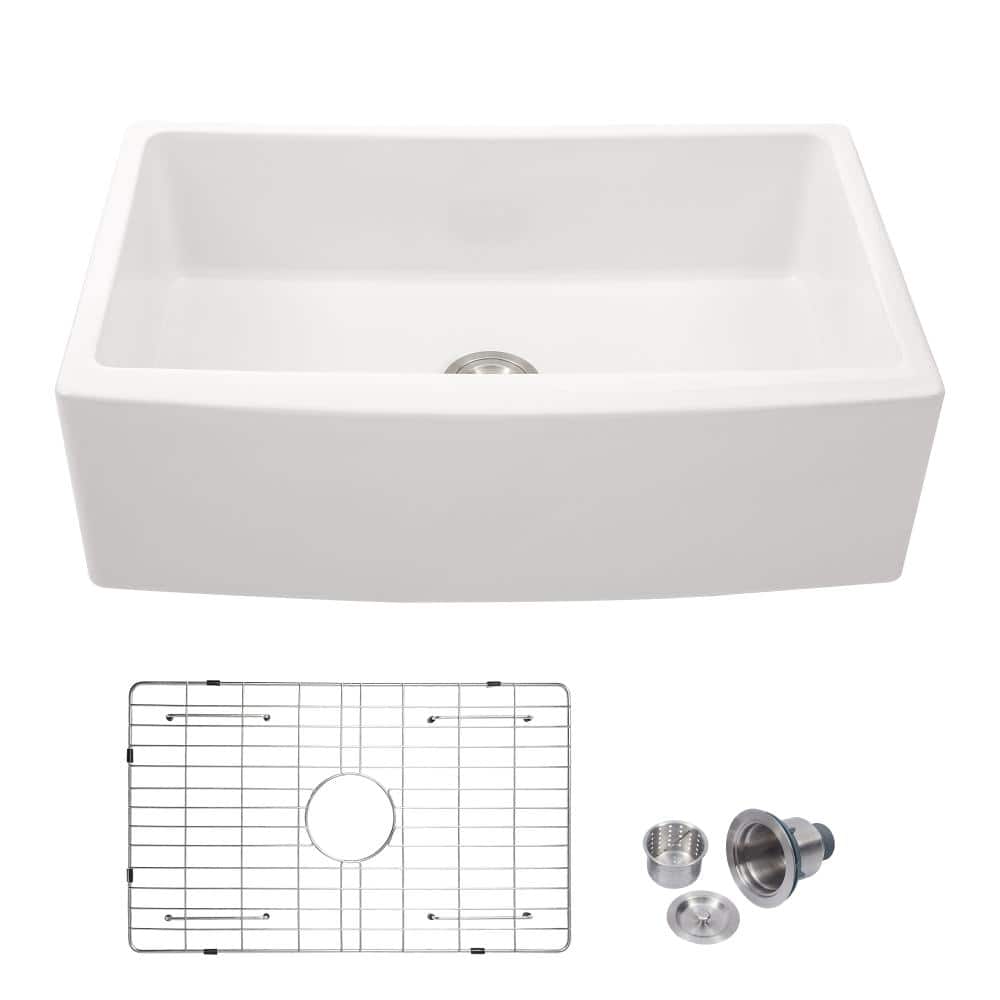 33 in. x 21 in. White Single Bowl Fireclay Ceramic Apron Front Farmhouse Kitchen Sink with Bottom Grid price history on PriceWatchPro