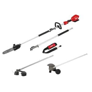 M18 FUEL 10 in. 18V Lithium-Ion Brushless Electric Cordless Pole Saw w/ M18 QUIK-LOK String Trimmer & Edger Attachments