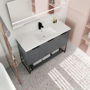 Simply 47.2 in. W x 18.1 in. D x 35.0 in. H Freestanding Bath Vanity in Grey with White Resin Top