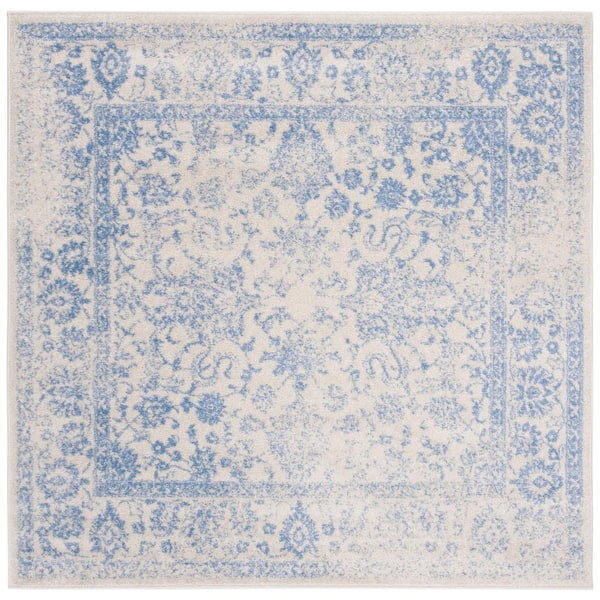 Adirondack Ivory/Light Blue 10 ft. x 10 ft. Border Distressed Square Area Rug