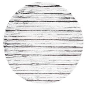 Berber Shag Grey/Dark Grey 7 ft. x 7 ft. Solid color Striped Round Area Rug