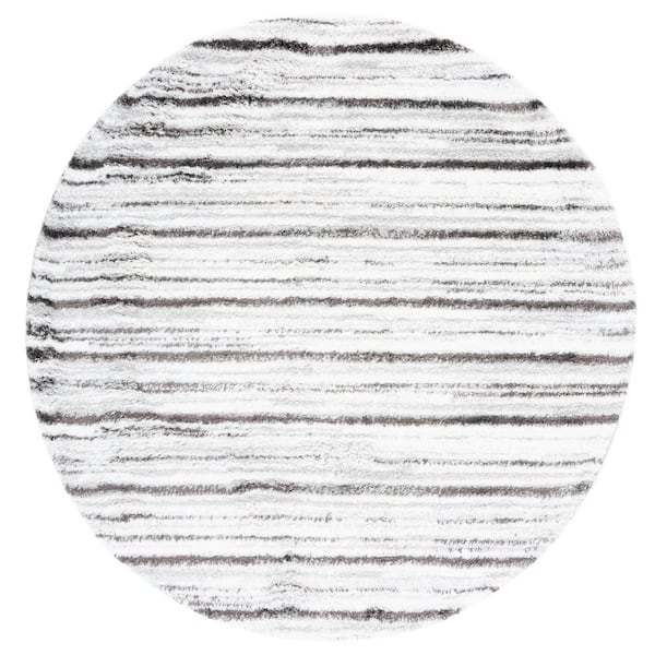 SAFAVIEH Berber Shag Grey/Dark Grey 7 ft. x 7 ft. Solid color Striped Round Area Rug