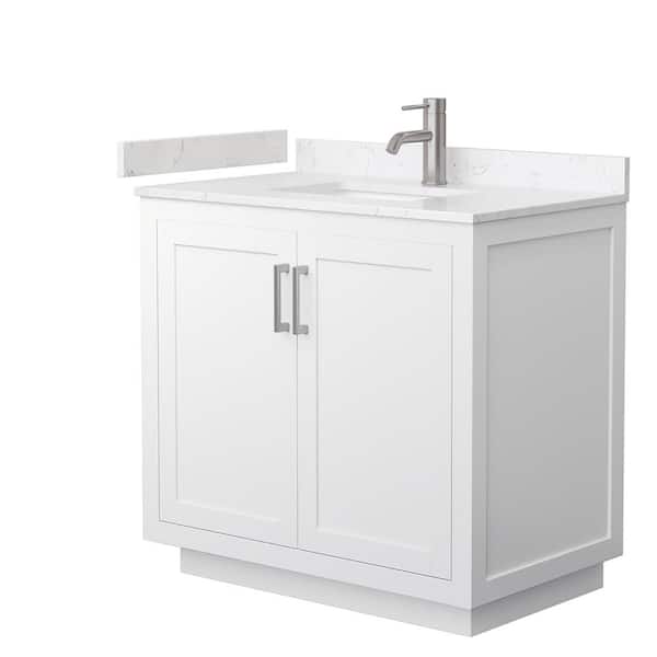 Wyndham Collection Miranda 36 in. W Single Bath Vanity in White with Cultured Marble Vanity Top in Light-Vein Carrara with White Basin
