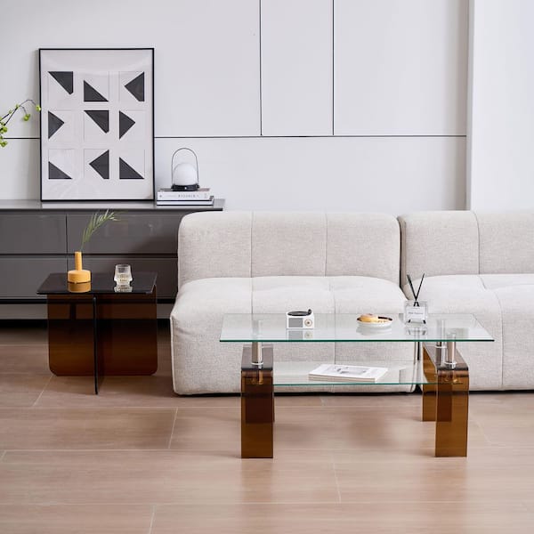 39 in. Brown Colored Rectangle Glass Coffee Table